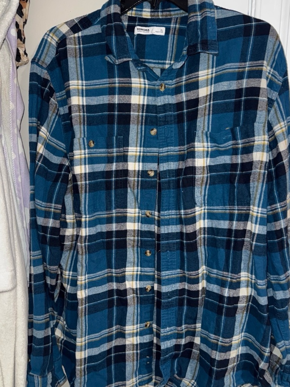 Sonoma Men's Blue Plaid Button-Up Shirt XL